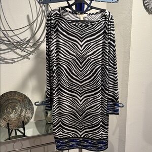 MICHAEL Michael Kors Black and White Zebra Dress with Blue Trim